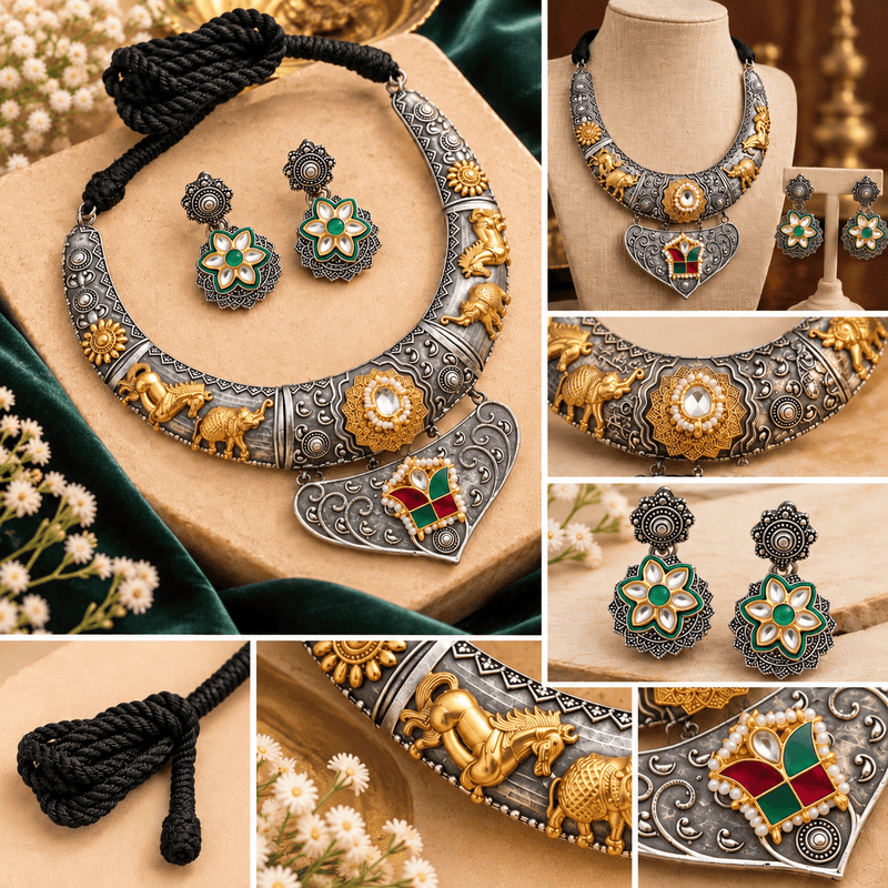 Aganya kreation Jewelry Mrinalini – Antique Silver Tribal Jewellery Set