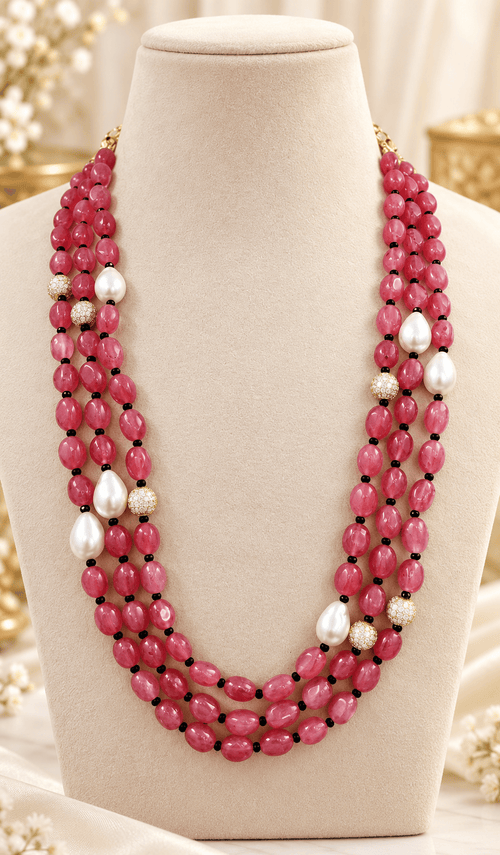 Aganya kreation Jewelry Prithvi Real Onyx Beads Semi Precious Mala with Shell Pearls for Women | Aganya Kreation