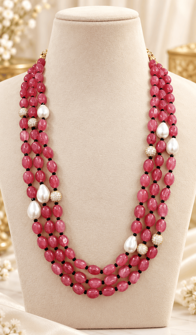 Aganya kreation Jewelry Prithvi Real Onyx Beads Semi Precious Mala with Shell Pearls for Women | Aganya Kreation