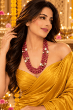 Aganya kreation Jewelry Prithvi Real Onyx Beads Semi Precious Mala with Shell Pearls for Women | Aganya Kreation Dark pink