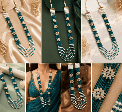 Aganya kreation Jewelry Rajsi American Diamond Onyx Beads Mala Necklace