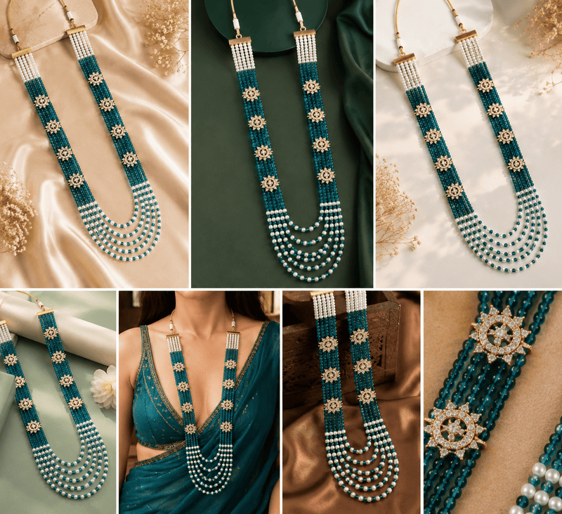 Aganya kreation Jewelry Rajsi American Diamond Onyx Beads Mala Necklace