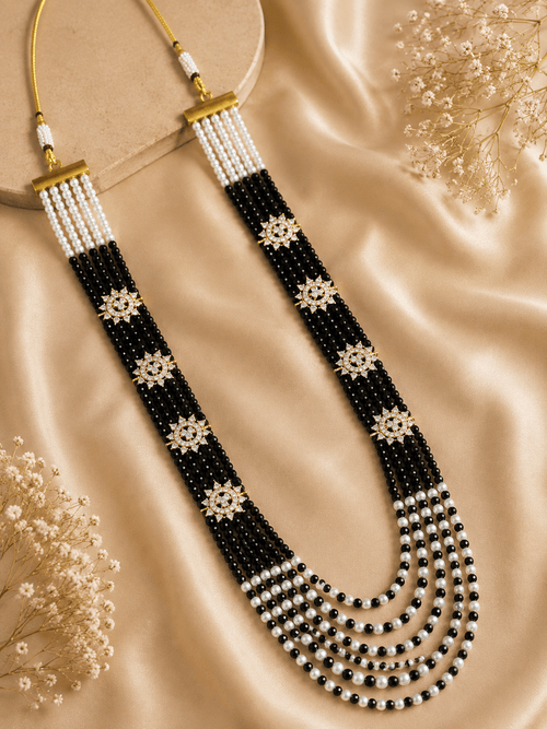 Aganya kreation Jewelry Rajsi American Diamond Onyx Beads Mala Necklace Black