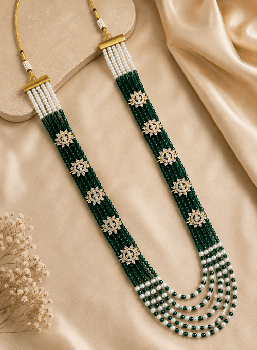 Aganya kreation Jewelry Rajsi American Diamond Onyx Beads Mala Necklace Dark green