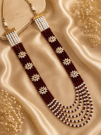 Aganya kreation Jewelry Rajsi American Diamond Onyx Beads Mala Necklace Dark maroon