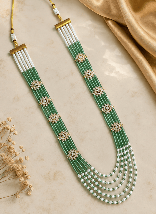 Aganya kreation Jewelry Rajsi American Diamond Onyx Beads Mala Necklace Mint green