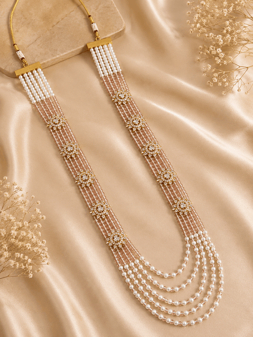 Aganya kreation Jewelry Rajsi American Diamond Onyx Beads Mala Necklace Peach