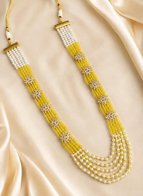 Aganya kreation Jewelry Rajsi American Diamond Onyx Beads Mala Necklace Yellow