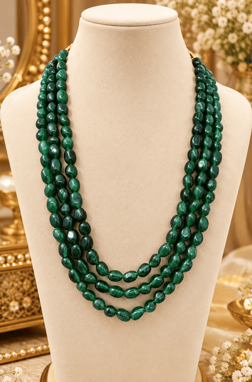 Aganya kreation Jewelry Saanjh Elegant Three-Layer Duldul Beads Mala with for women Yellow