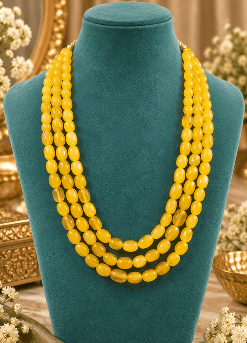 Aganya kreation Jewelry Saanjh Elegant Three-Layer Duldul Beads Mala with for women Yellow