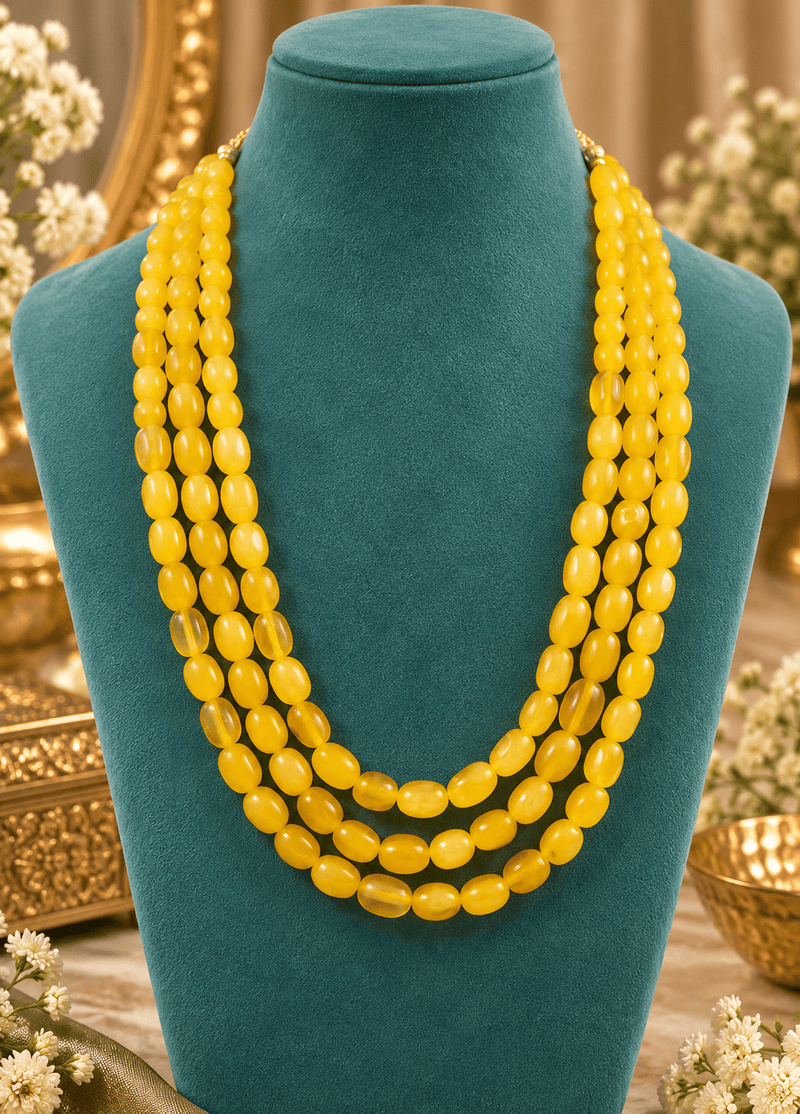 Aganya kreation Jewelry Saanjh Elegant Three-Layer Duldul Beads Mala with for women Yellow