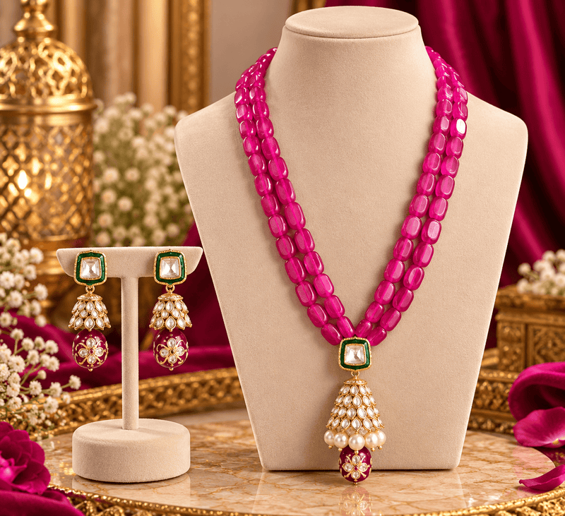 Aganya kreation Jewelry Saawariya Ethnic Kundan Meenakari Necklace Set for Women