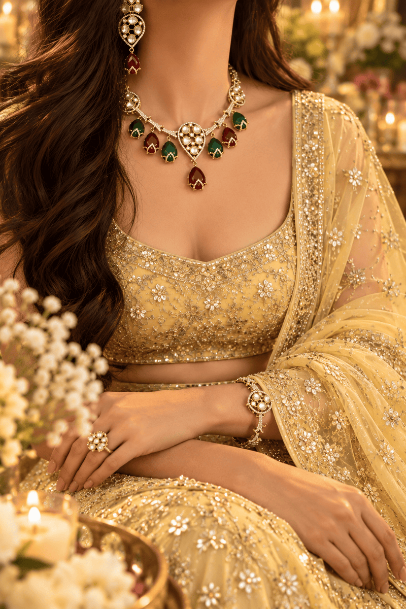 Aganya kreation Jewelry Saira Polki Kundan CZ Monalisa Stone Traditional Necklace Set