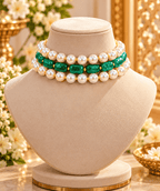 Aganya kreation Jewelry Samiksha Traditional Emerald Green Glass Stone & Pearl Choker for Women
