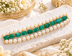 Aganya kreation Jewelry Samiksha Traditional Emerald Green Glass Stone & Pearl Choker for Women