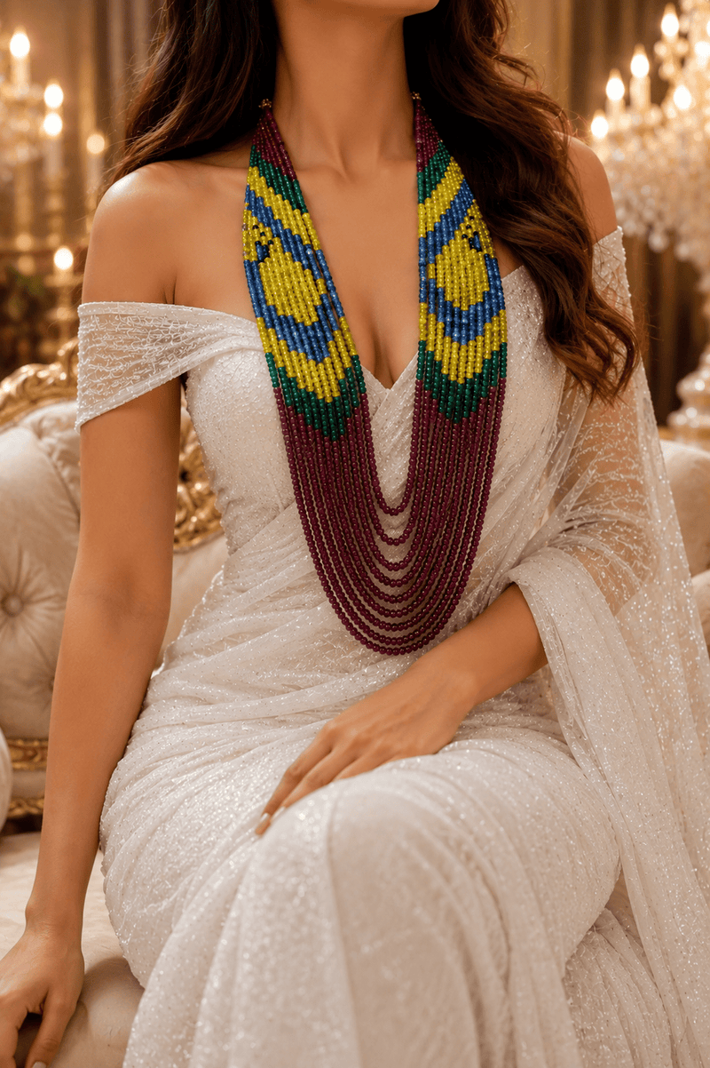 Aganya kreation Jewelry Sanskriti 11 Layer Navratna Onyx Beads Mala Necklace