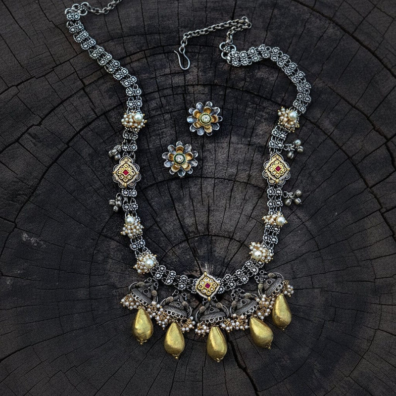 Aganya kreation jewelry Sets Aabheri Set - Elegant German Silver Jewelry with Kundan Design