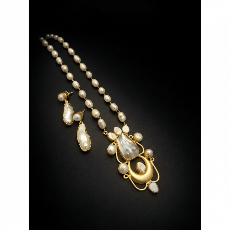 Aganya kreation jewelry Sets Abhaya Real Pearl Set - Handcrafted Elegance for Every Occasion