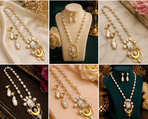 Aganya kreation jewelry Sets Abhaya Real Pearl Set - Handcrafted Elegance for Every Occasion
