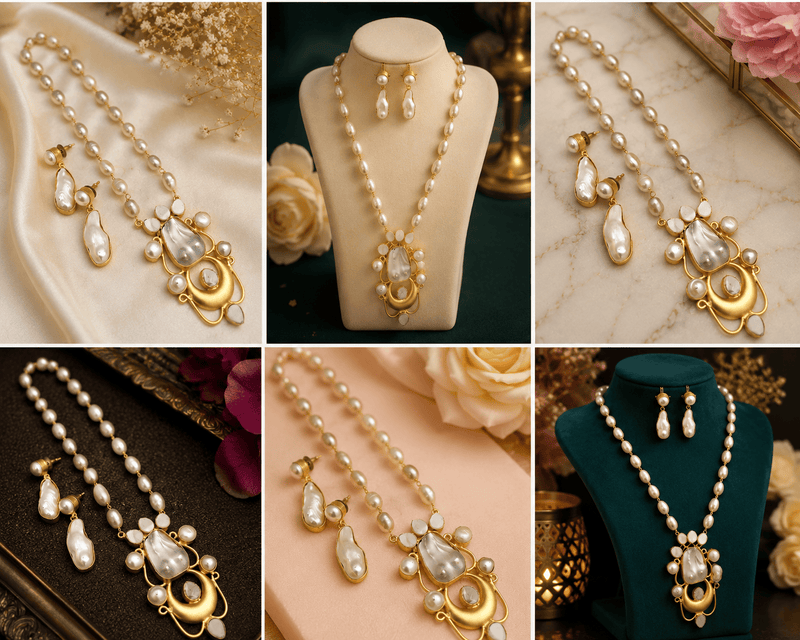 Aganya kreation jewelry Sets Abhaya Real Pearl Set - Handcrafted Elegance for Every Occasion