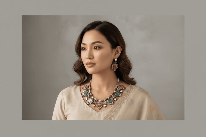Aganya kreation jewelry Sets Abhitha Natural Stone Kundan Set - Timeless Elegance
