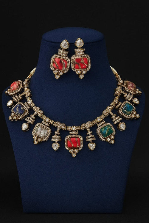 Aganya kreation jewelry Sets Abhitha Natural Stone Kundan Set - Timeless Elegance