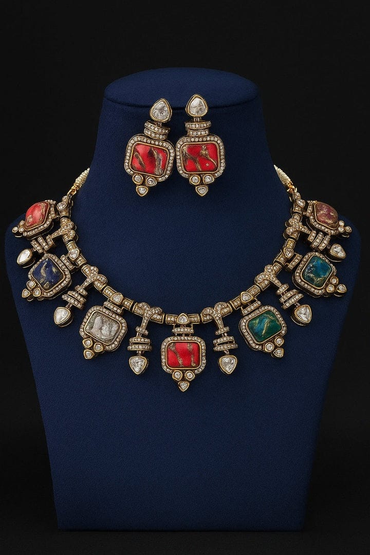 Aganya kreation jewelry Sets Abhitha Natural Stone Kundan Set - Timeless Elegance