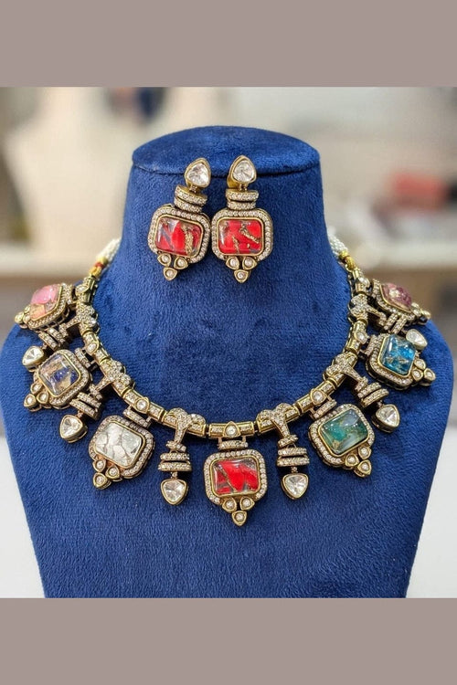 Aganya kreation jewelry Sets Abhitha Natural Stone Kundan Set - Timeless Elegance