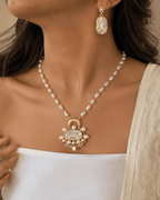 Aganya kreation jewelry Sets Abidha Azure Bloom Real Pearl Necklace Set