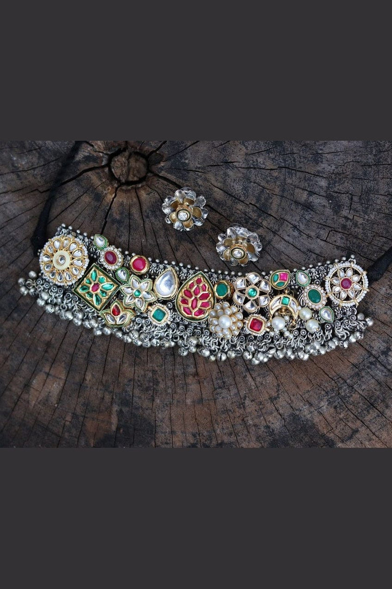 Aganya kreation jewelry Sets Aishani Set - Exquisite German Silver Kundan Jewelry