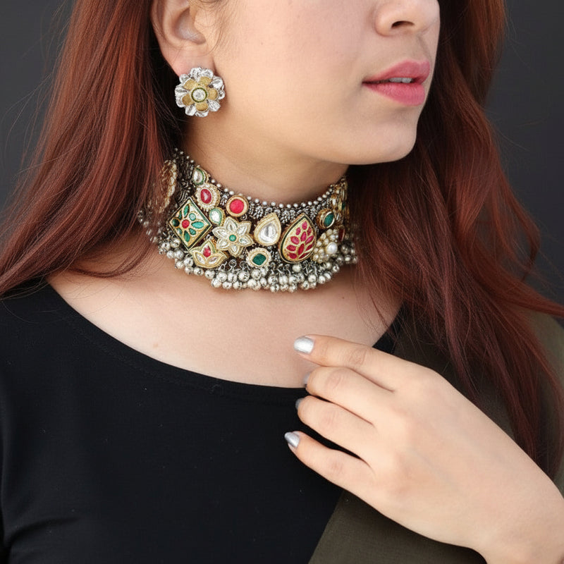 Aganya kreation jewelry Sets Aishani Set - Exquisite German Silver Kundan Jewelry