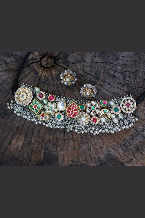 Aganya kreation jewelry Sets Aishani Set - Exquisite German Silver Kundan Jewelry