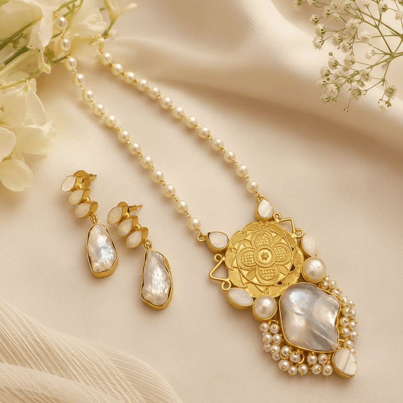 Aganya kreation jewelry Sets Amoli Real Pearl Set - Elegant Handcrafted Jewelry