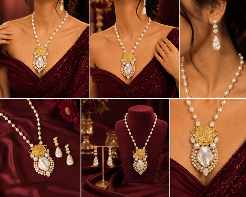 Aganya kreation jewelry Sets Amoli Real Pearl Set - Elegant Handcrafted Jewelry