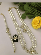 Aganya kreation jewelry Sets Amrusha CZ Floral Shell Pearl Necklace Combo Set Golden