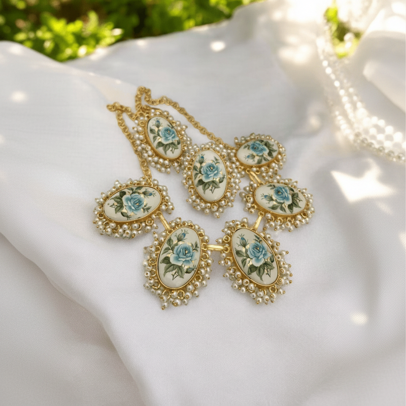 Aganya kreation jewelry Sets Anish Real Pearl Set - Elegant Hand-Painted Jewelry