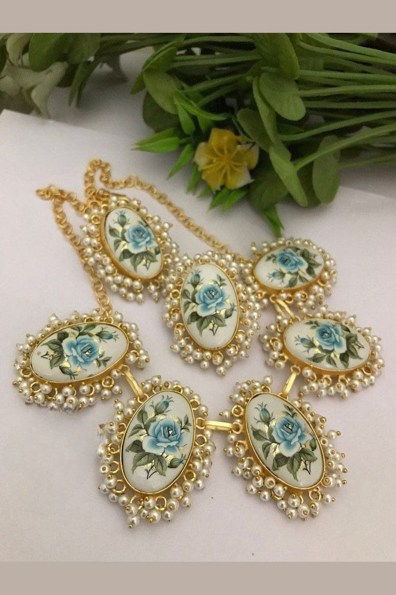 Aganya kreation jewelry Sets Anish Real Pearl Set - Elegant Hand-Painted Jewelry
