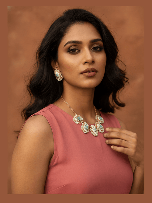 Aganya kreation jewelry Sets Anish Real Pearl Set - Elegant Hand-Painted Jewelry