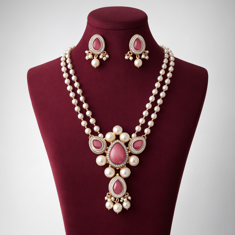 Aganya kreation jewelry Sets Azania Real Pearl Set - Elegant Brass Jewelry