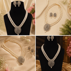 Aganya kreation jewelry Sets Bhuvi Real Pearl Jewellery Set — Shell Pearl Mala, Freshwater Pearl Pendant & Earrings