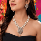 Aganya kreation jewelry Sets Bhuvi Real Pearl Jewellery Set — Shell Pearl Mala, Freshwater Pearl Pendant & Earrings