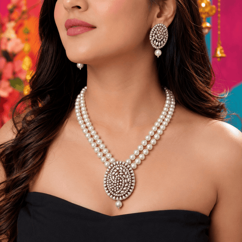 Aganya kreation jewelry Sets Bhuvi Real Pearl Jewellery Set — Shell Pearl Mala, Freshwater Pearl Pendant & Earrings