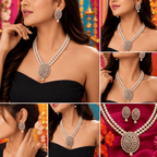Aganya kreation jewelry Sets Bhuvi Real Pearl Jewellery Set — Shell Pearl Mala, Freshwater Pearl Pendant & Earrings