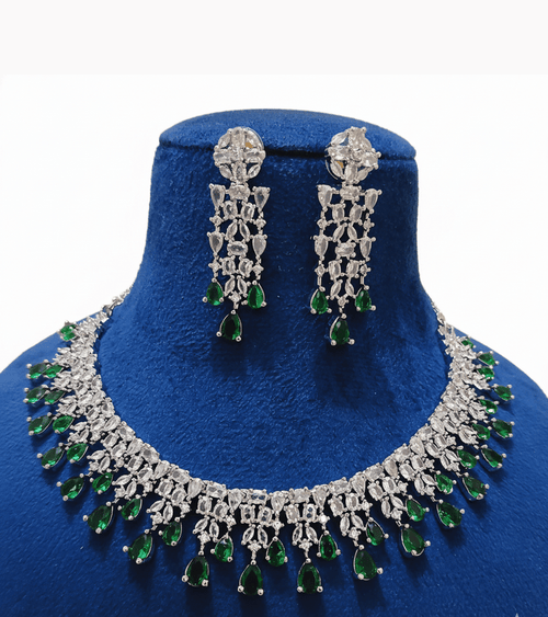 Aganya kreation jewelry Sets Chaitri American diamond  Ethnic Designer Set dark-green
