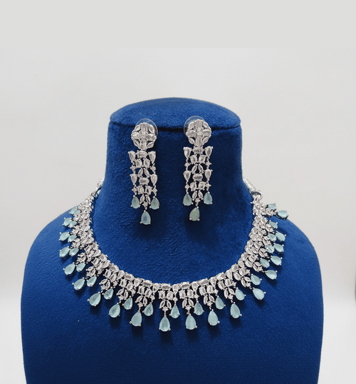 Aganya kreation jewelry Sets Chaitri American diamond  Ethnic Designer Set mint-green-with-white