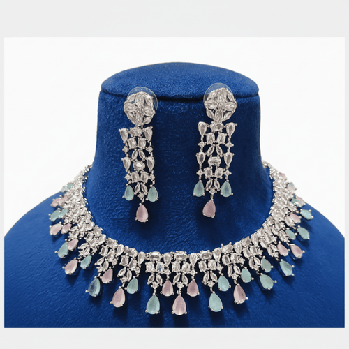 Aganya kreation jewelry Sets Chaitri American diamond  Ethnic Designer Set pink-and-mint