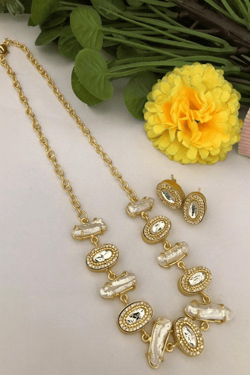 Aganya kreation jewelry Sets Chakori Real Pearl Set - Elegant Brass & Gold Plated Jewelry