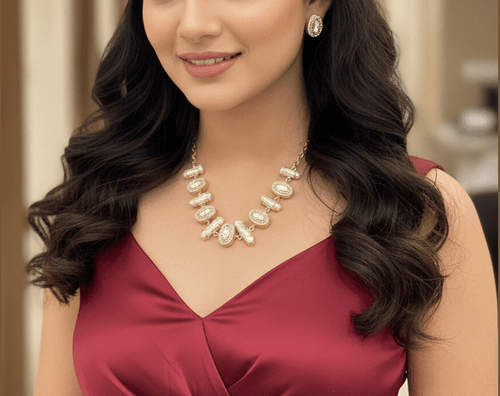 Aganya kreation jewelry Sets Chakori Real Pearl Set - Elegant Brass & Gold Plated Jewelry