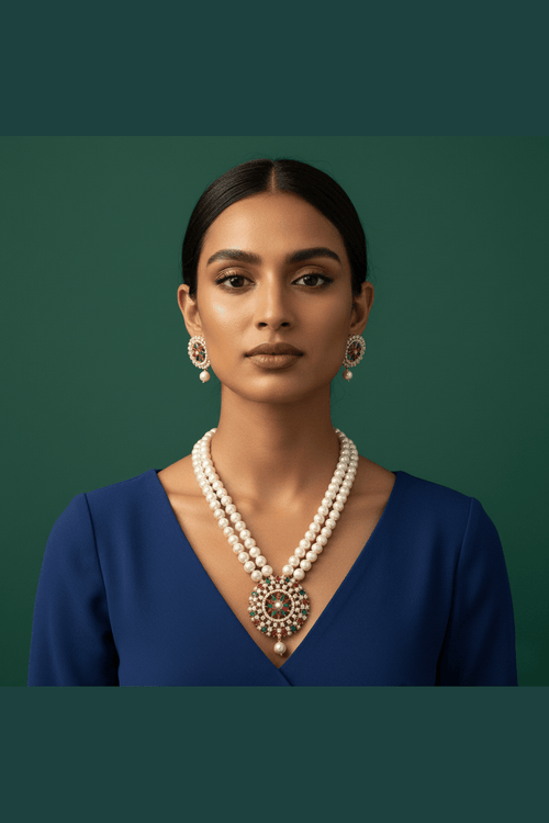Aganya kreation jewelry Sets Chandrima Real Pearl Set - Elegant Brass Jewelry