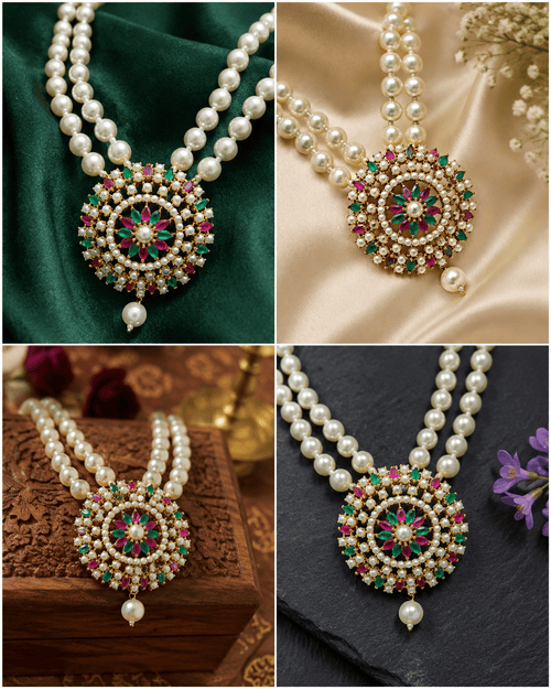 Aganya kreation jewelry Sets Chandrima Real Pearl Set - Elegant Brass Jewelry